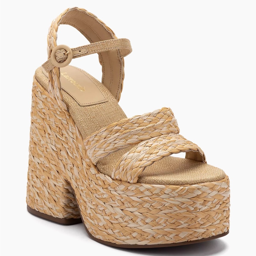 Larroude Carmen Raffia Platform Sandals